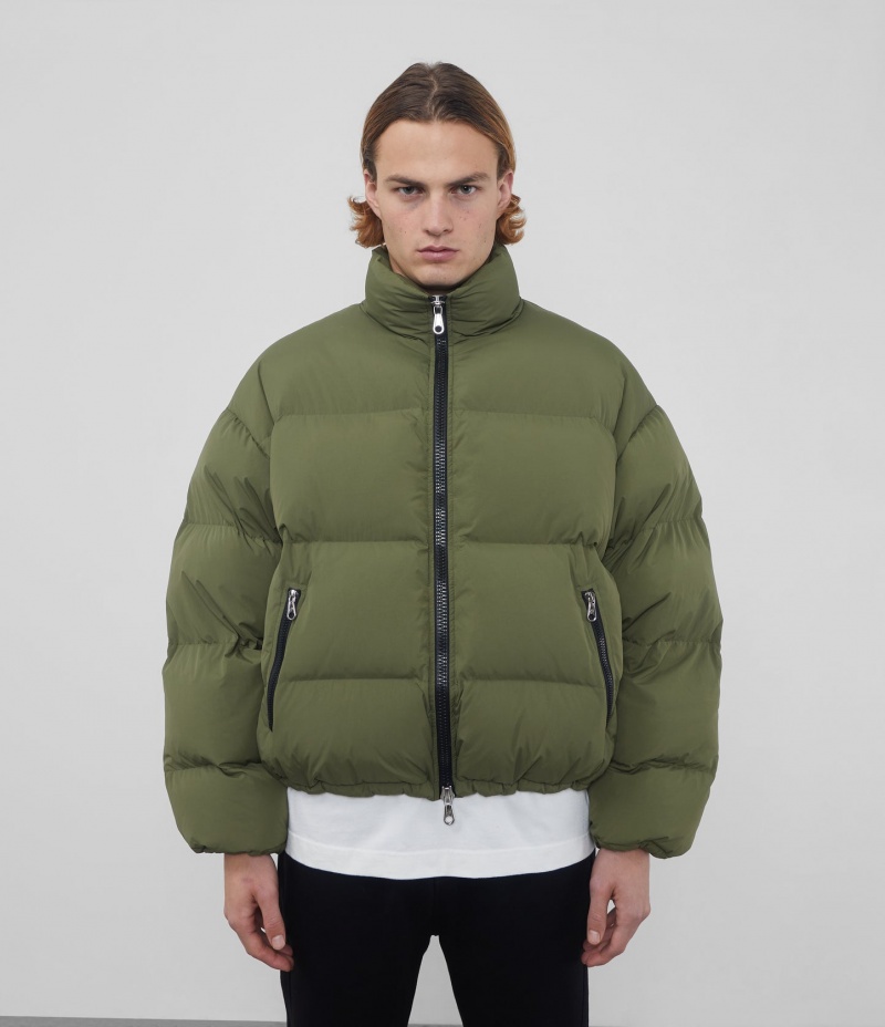 Men's Cole Buxton Cropped Insulated Puffers Olive | 90128RTBL