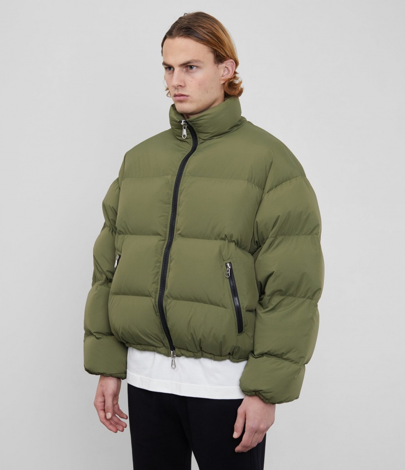 Men's Cole Buxton Cropped Insulated Puffers Olive | 90128RTBL