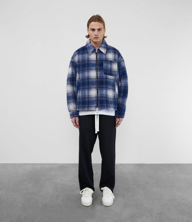 Men's Cole Buxton Flannel Overshirt Blue Grey | 87524NJED