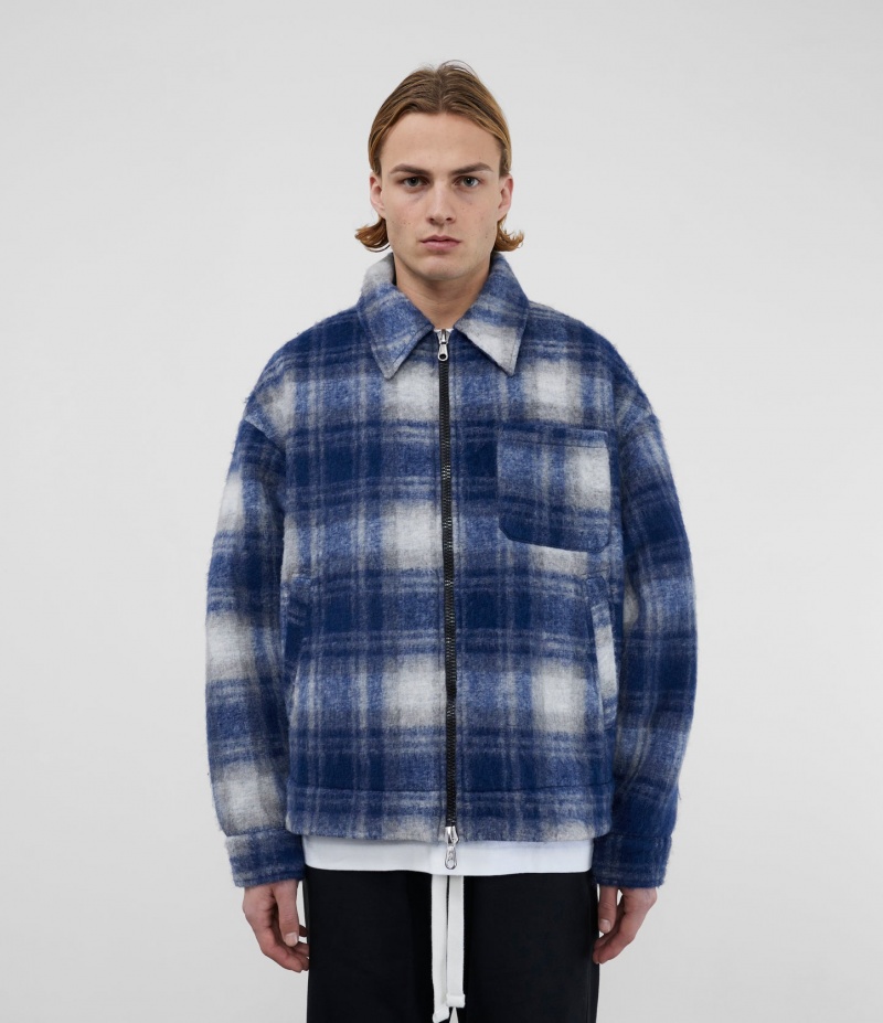 Men's Cole Buxton Flannel Overshirt Blue Grey | 87524NJED