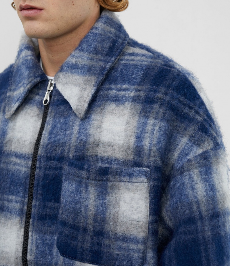 Men's Cole Buxton Flannel Overshirt Blue Grey | 87524NJED