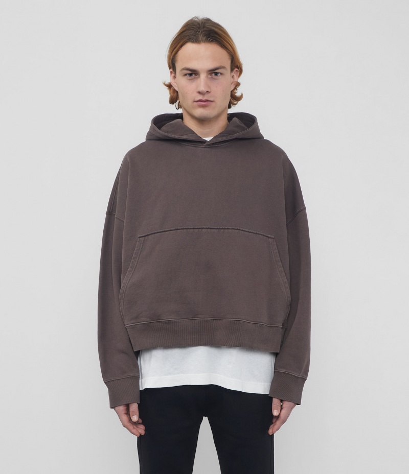 Men's Cole Buxton Heavyweight Cropped Hoodie Brown | 71890BOHK