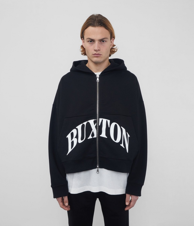 Men's Cole Buxton Heavyweight Cropped Logo Zip Hoodie Black | 27836WRNB