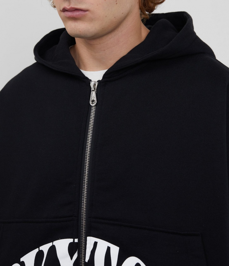 Men's Cole Buxton Heavyweight Cropped Logo Zip Hoodie Black | 27836WRNB