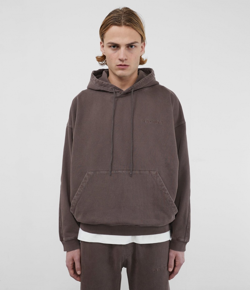 Men's Cole Buxton Heavyweight Warm Up Hoodie Brown | 49612VPJO