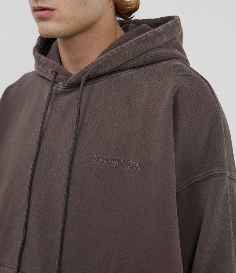 Men's Cole Buxton Heavyweight Warm Up Hoodie Brown | 49612VPJO