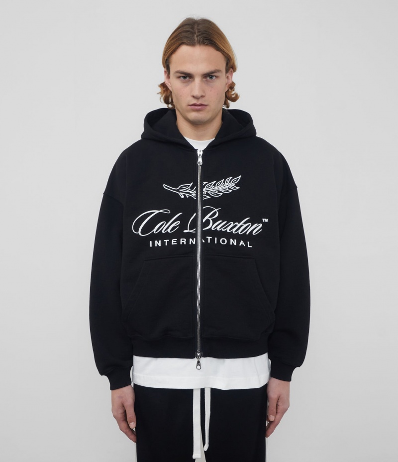 Men's Cole Buxton International Zipped Hoodie Black White | 74930QKOS