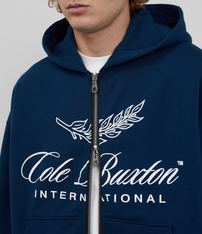 Men's Cole Buxton International Zipped Hoodie Navy | 72801XGSI