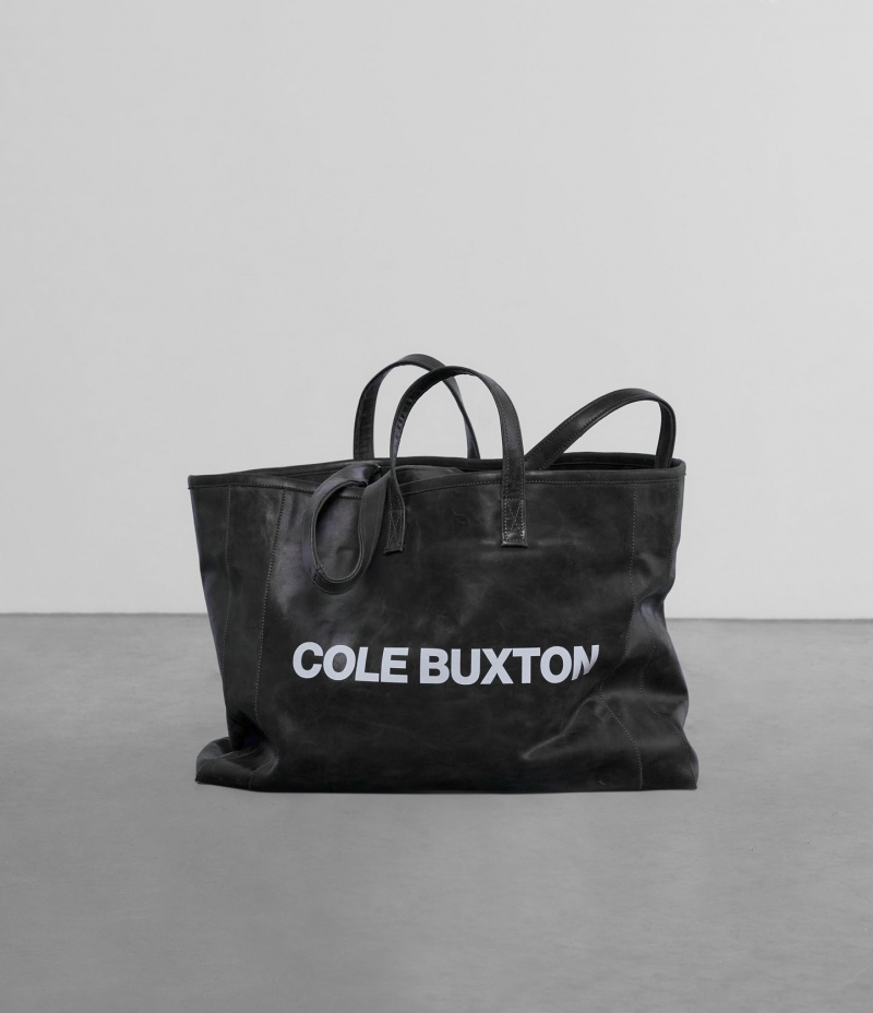 Men's Cole Buxton Large Leather Tote Bags Black | 60281OAUL