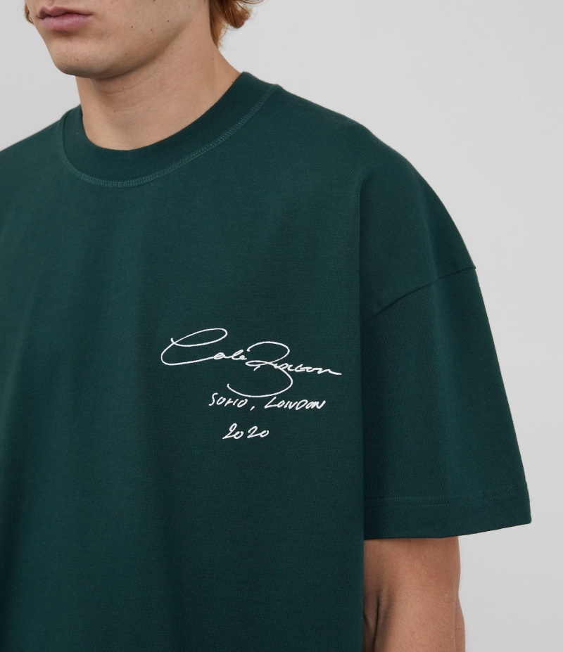 Men's Cole Buxton Signature T Shirts Green | 82367XEBW