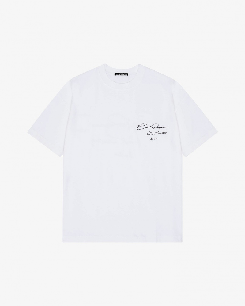 Men's Cole Buxton Signature T Shirts White | 14360TXDO