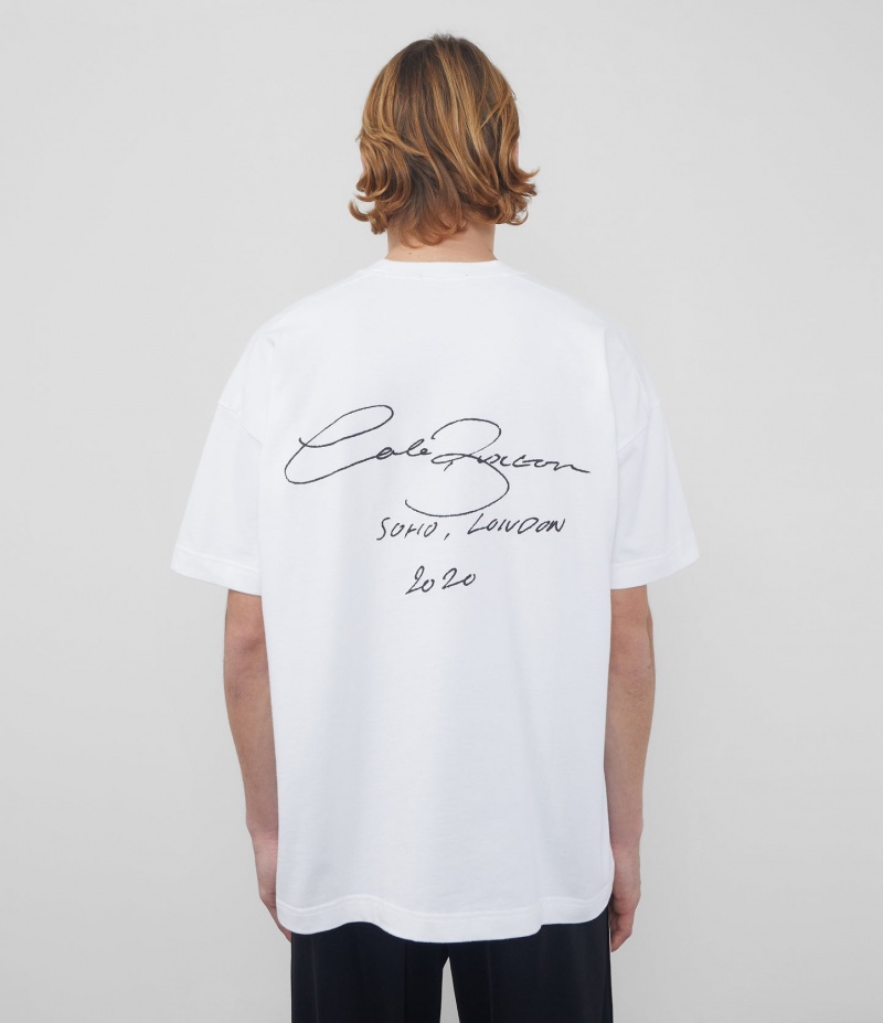 Men's Cole Buxton Signature T Shirts White | 14360TXDO