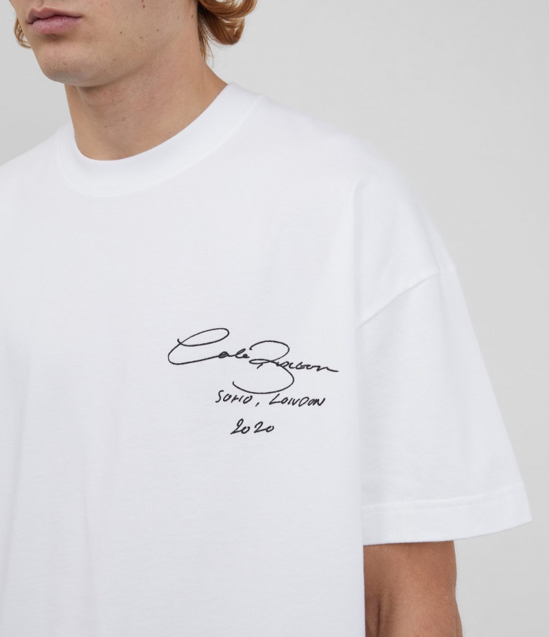 Men's Cole Buxton Signature T Shirts White | 14360TXDO