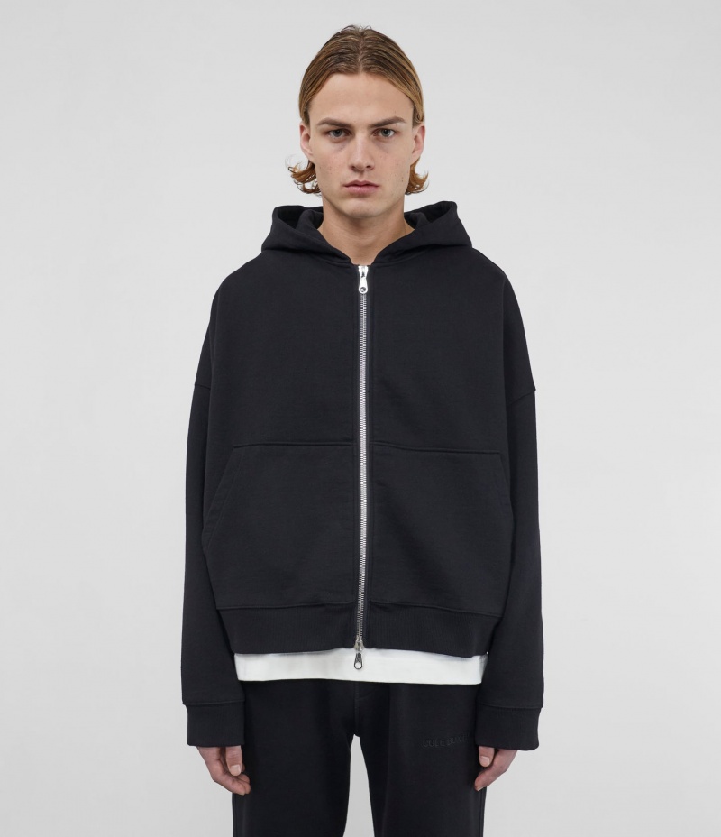 Men's Cole Buxton Warm Up Cropped Zipped Hoodie Black | 78426OKCS