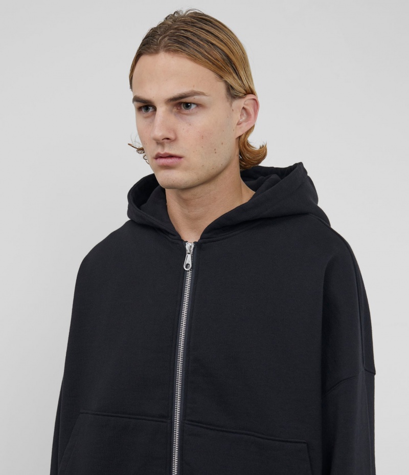 Men's Cole Buxton Warm Up Cropped Zipped Hoodie Black | 78426OKCS