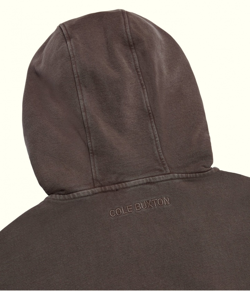 Men's Cole Buxton Warm Up Cropped Zipped Hoodie Brown | 04528QBAP