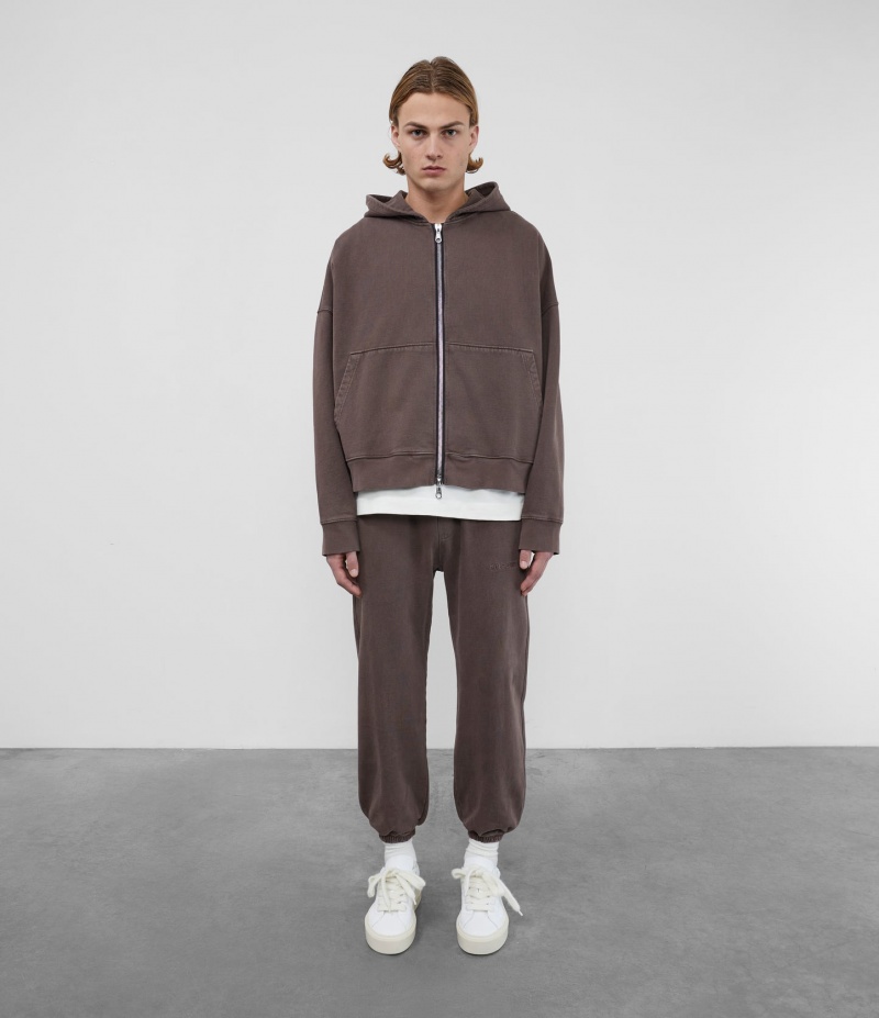 Men's Cole Buxton Warm Up Cropped Zipped Hoodie Brown | 04528QBAP