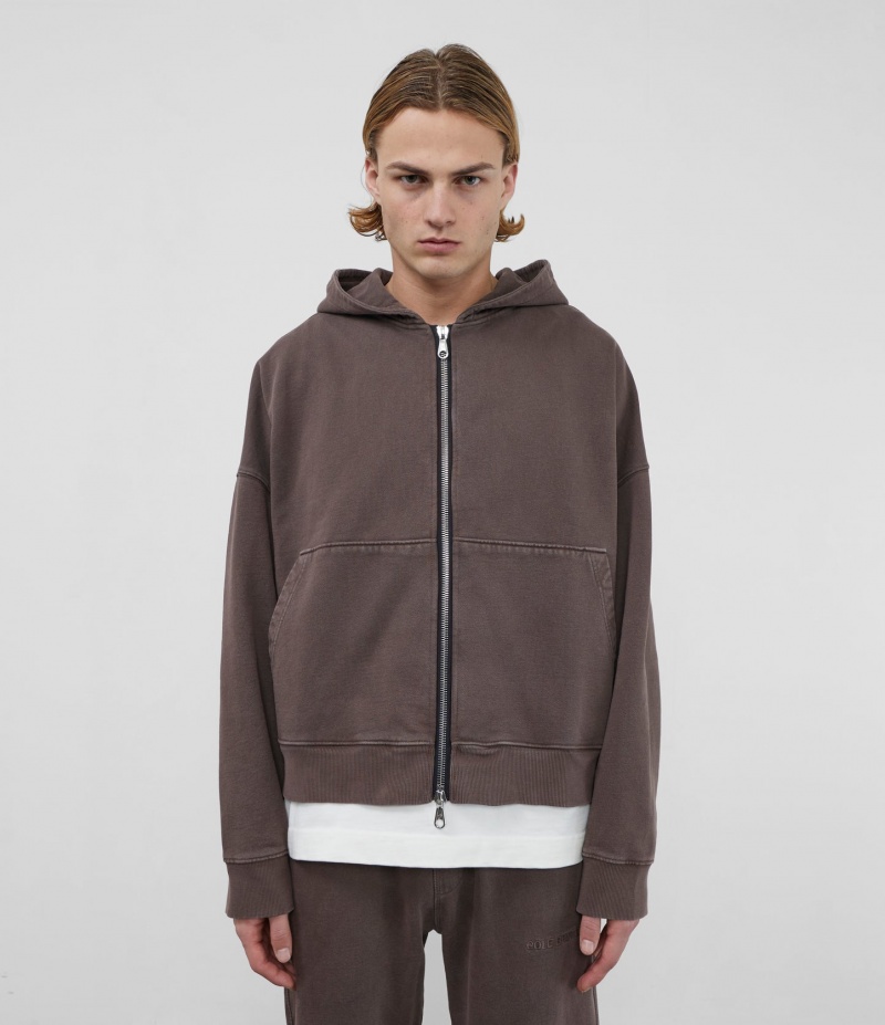 Men's Cole Buxton Warm Up Cropped Zipped Hoodie Brown | 04528QBAP